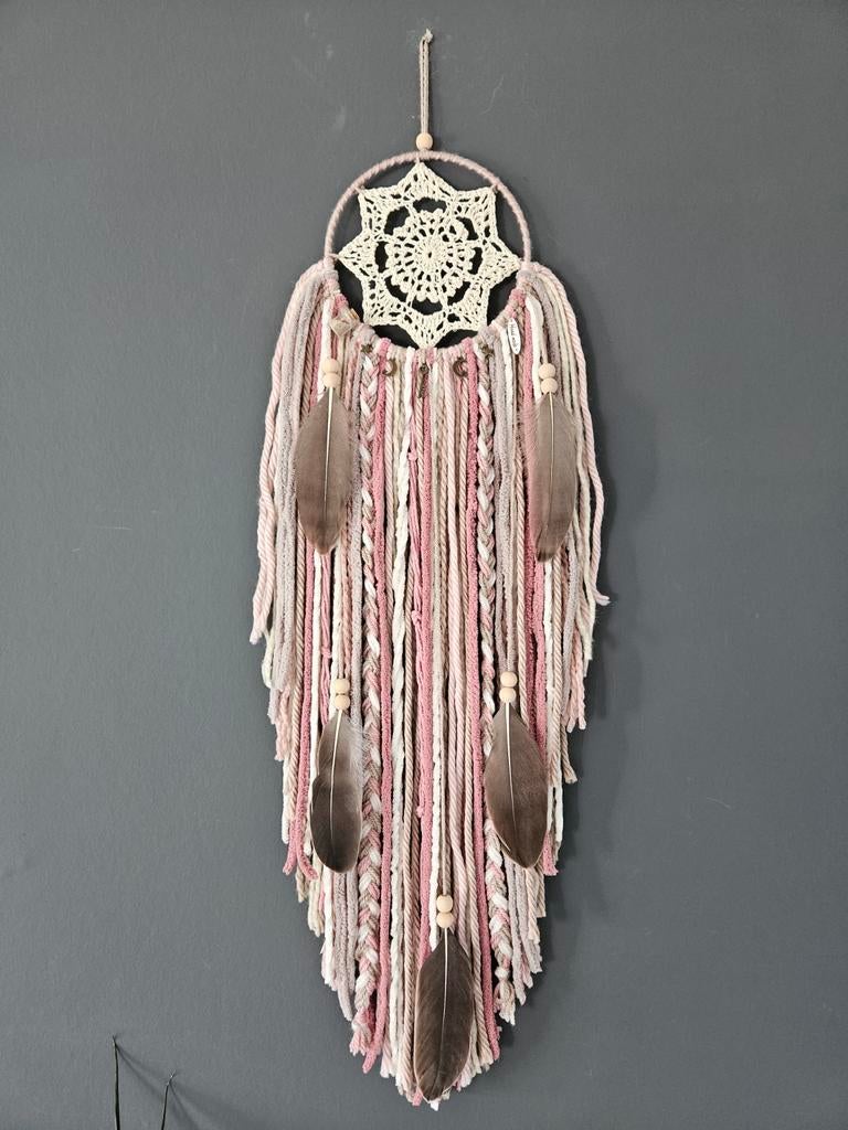 Dromenvanger oud roze taupe wandkleed muurhanger bohemian, Boho, Ophalen of Verzenden, Nieuw, Handgemaakt