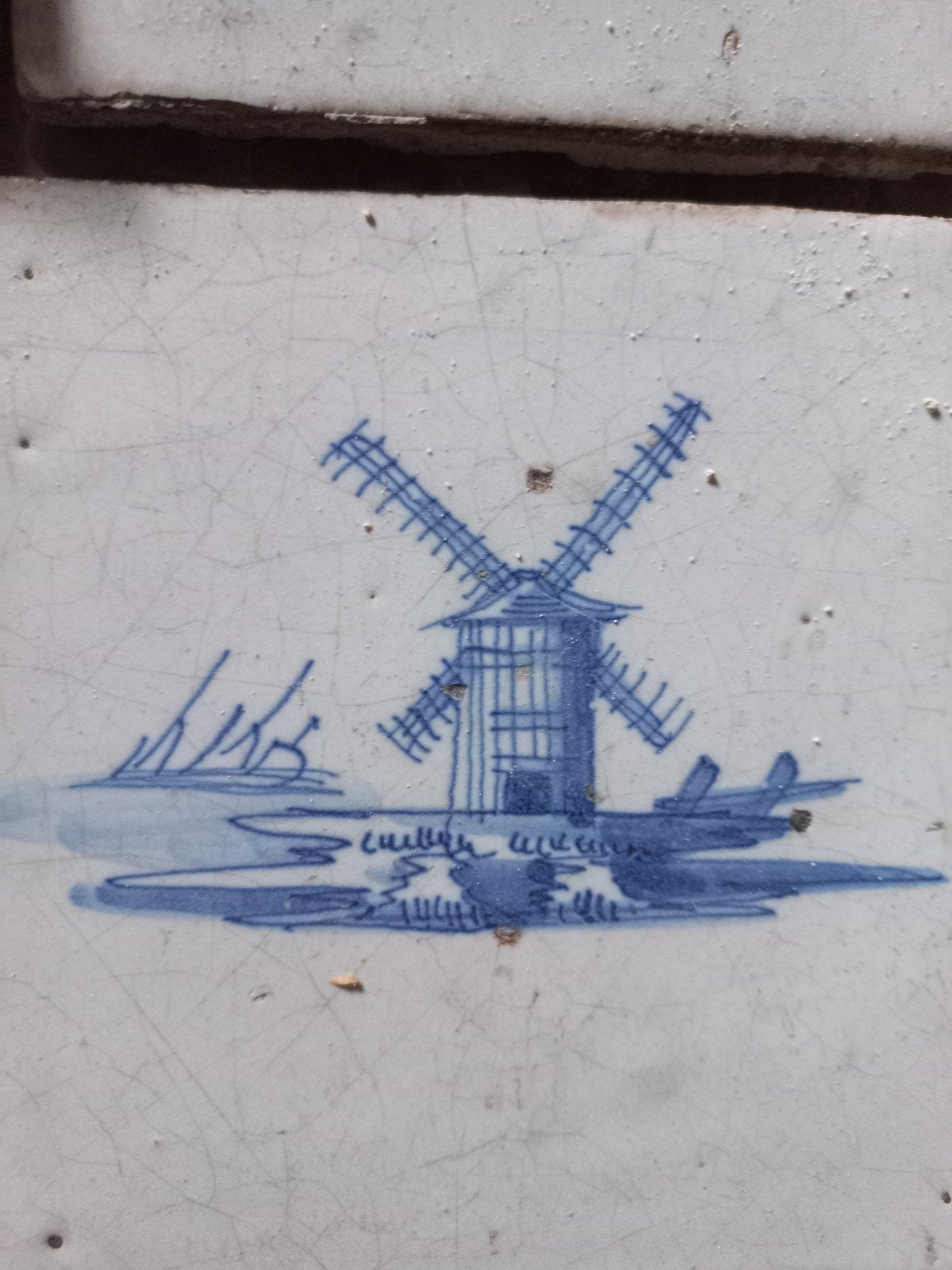 Antieke Delfts Blauwe Tegel met Molen, Ophalen of Verzenden