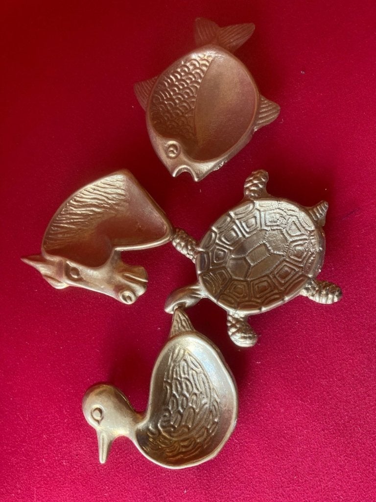 Koperen lepelleggers 4x dieren, Antiek en Kunst, Ophalen of Verzenden, Koper