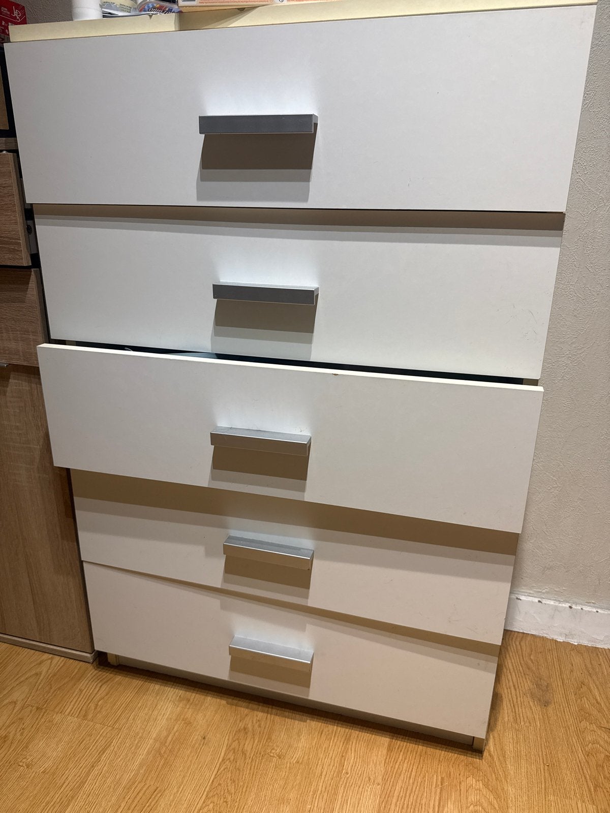 Witte ladekast met 5 laden, Ophalen, Gebruikt, 5 laden of meer, 100 tot 150 cm
