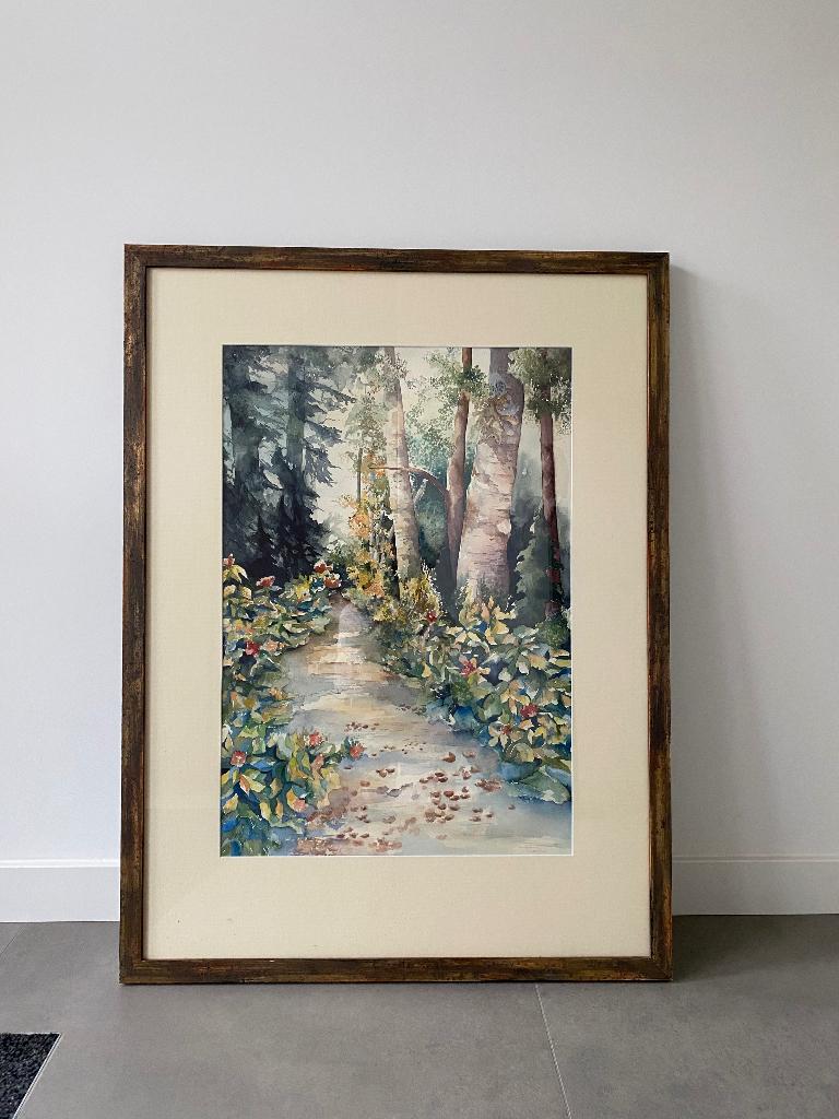 prachtige aquarel van bospad, Huis en Inrichting, Woonaccessoires | Schilderijen, Tekeningen en Foto's, Ophalen, Oorspronkelijke maker