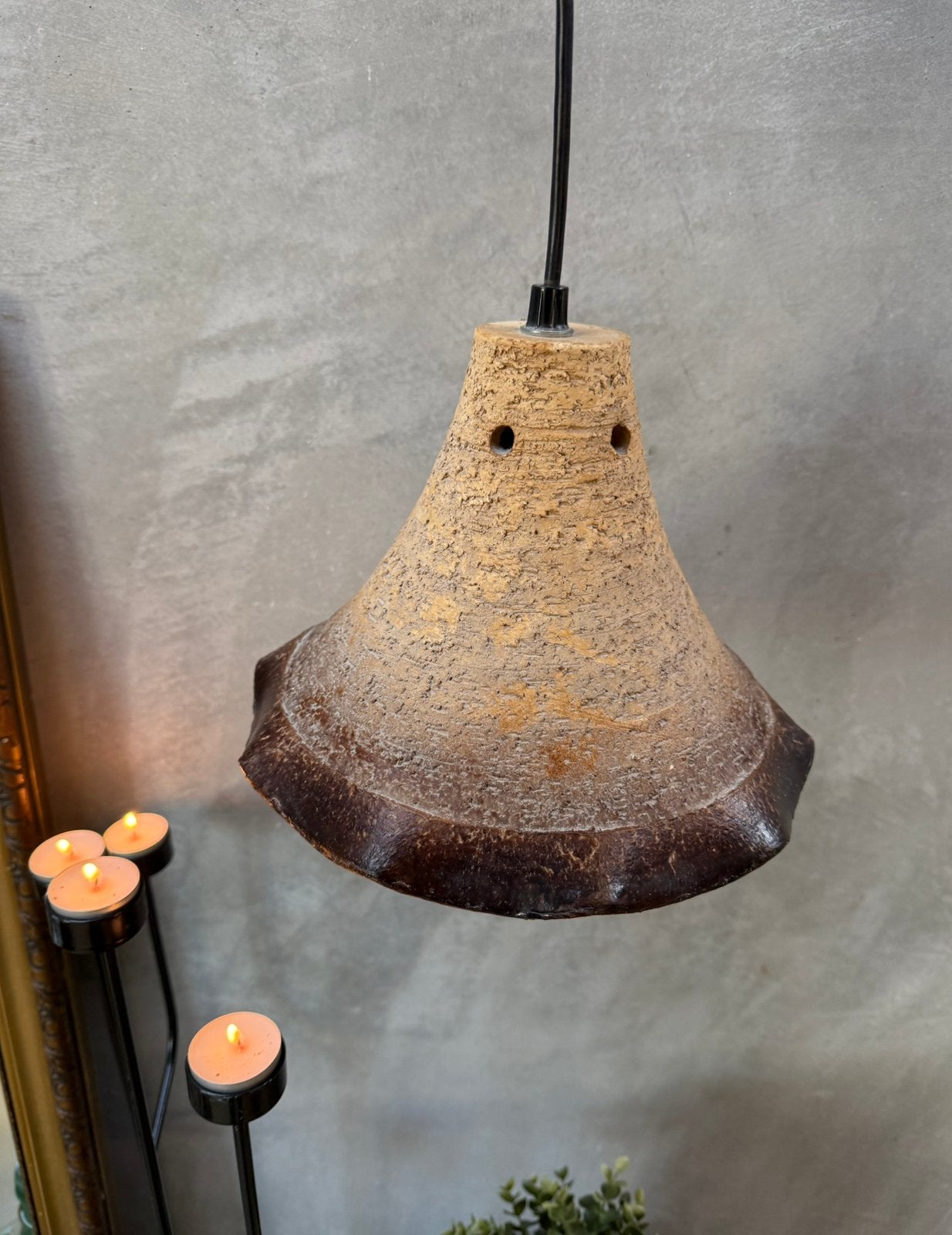 Vintage aardewerk hanglamp - Brutalistisch, Gebruikt, Q, Q, Brutalistisch