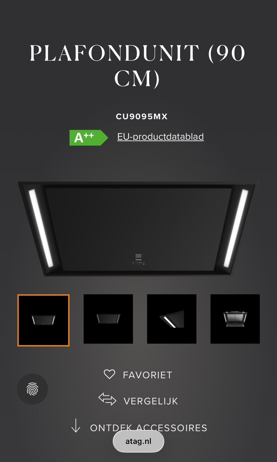 ATAG Inbouw Afzuigkap CU9095MX, Ophalen, Nieuw, Inbouw, Eilandschouwkap
