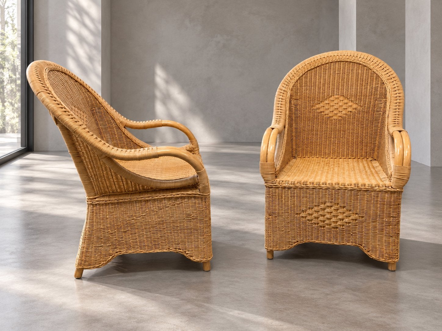 Set van 2 prachtige vintage rotan fauteuils – bohemian, Ophalen, Zo goed als nieuw, Bruin, Twee