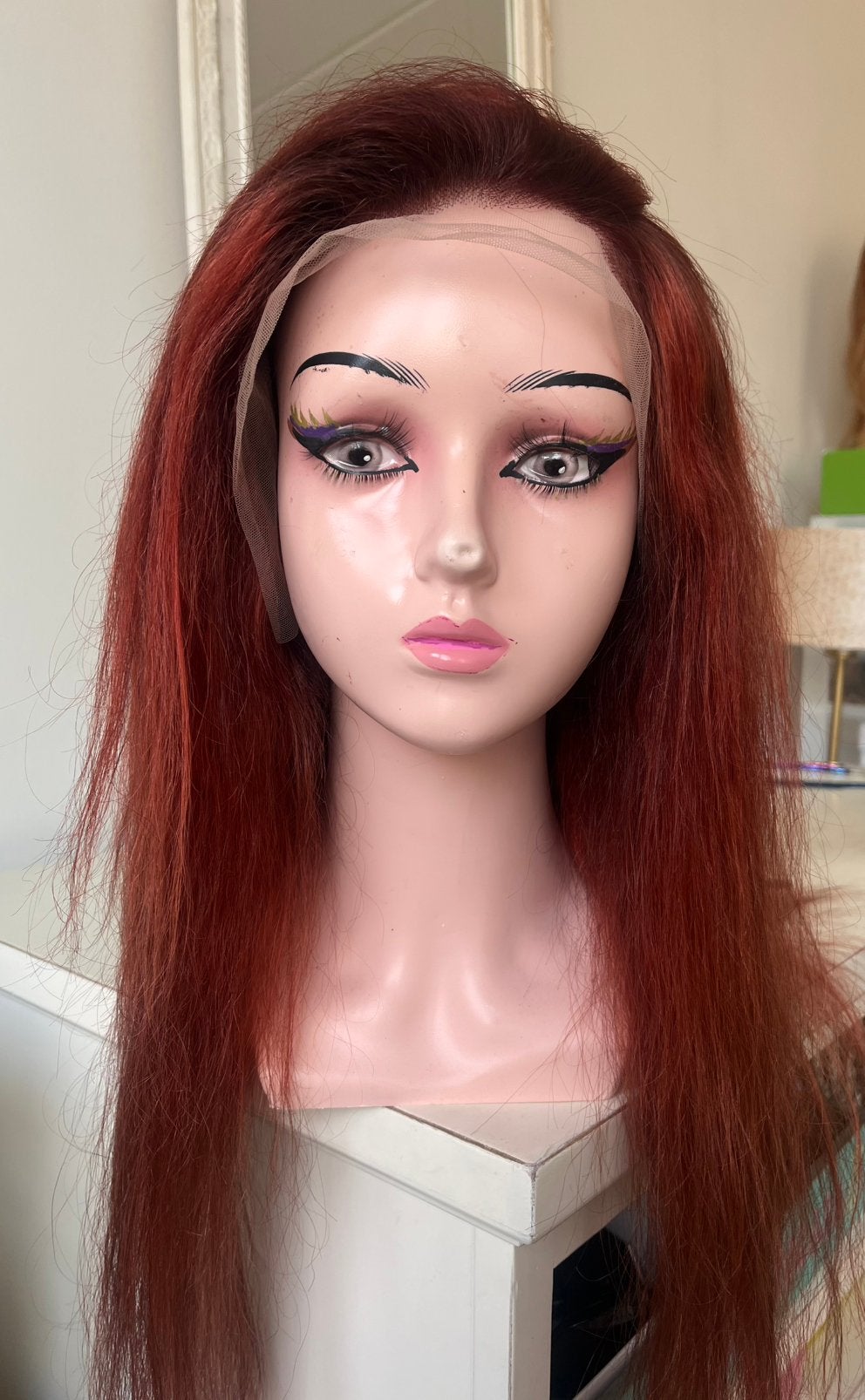 100% echt haar, lace wig, rood, nieuw,, Ophalen of Verzenden, Zo goed als nieuw, Pruik of Haarverlenging