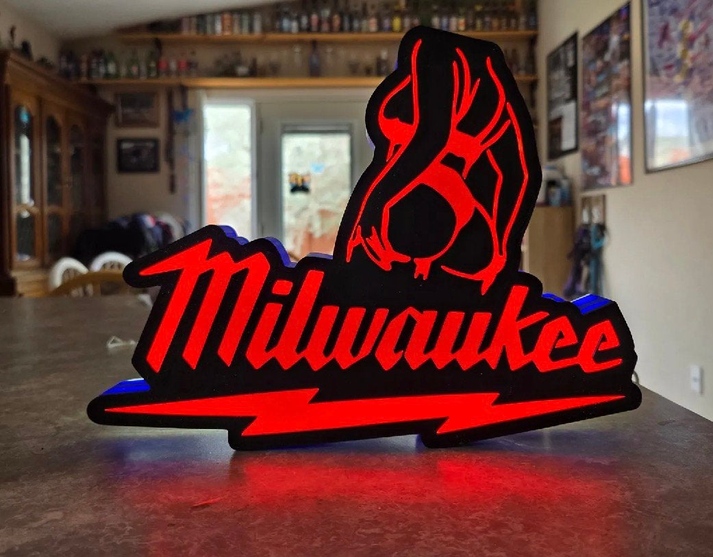 Milwaukee Ledbak Blauw 26 x 24 cm RGB, Verzenden, Nieuw, Reclamebord