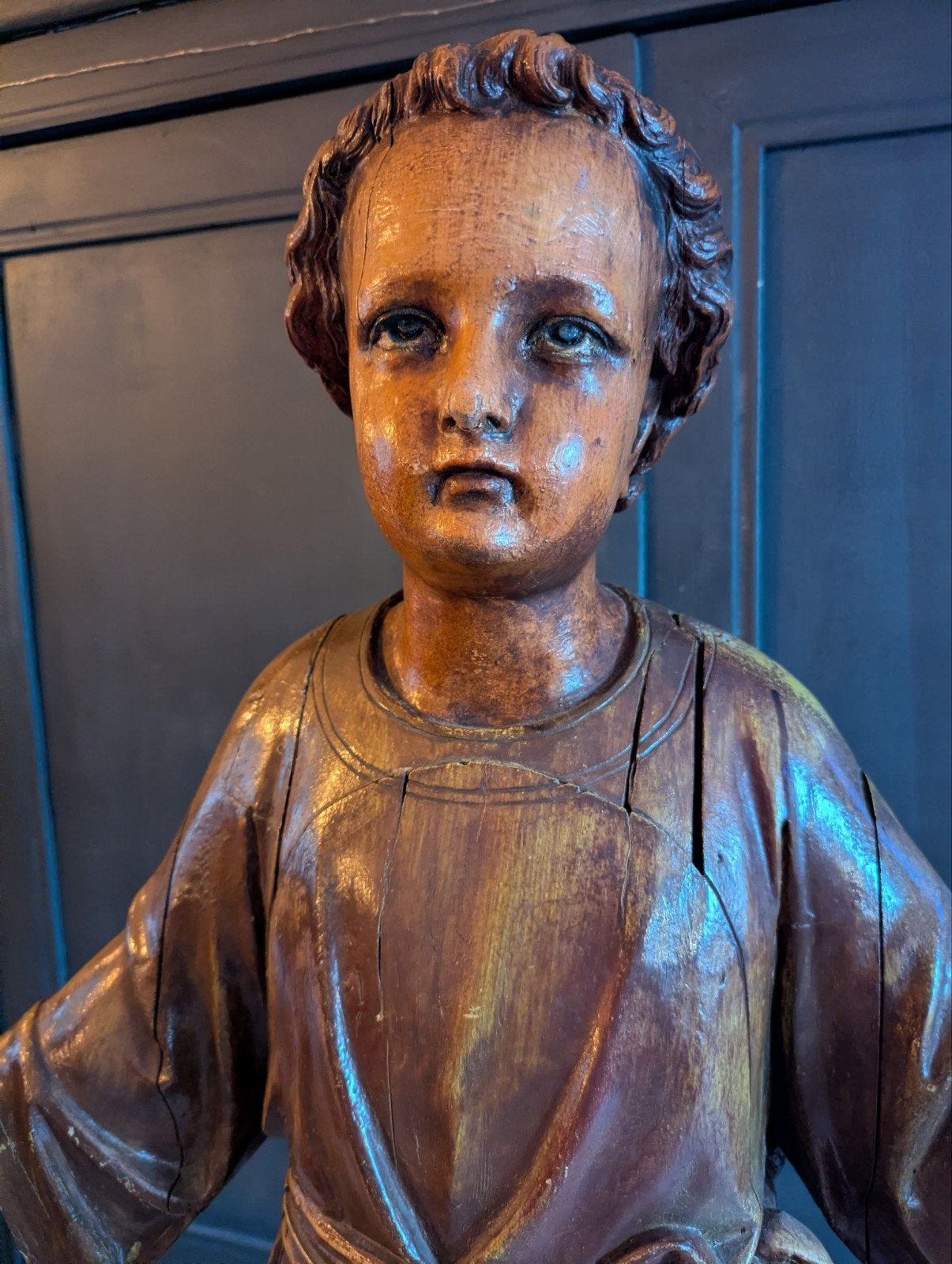 groot houten kerkbeeld Jezus kind, Antiek en Kunst, Antiek | Religie, Ophalen