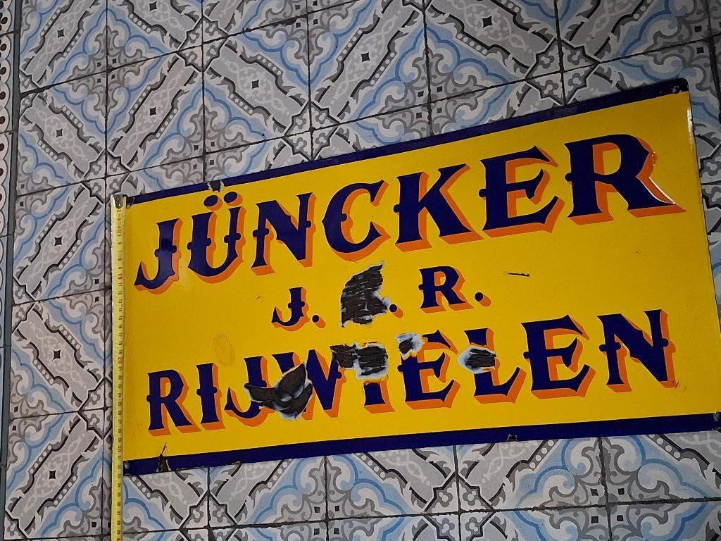 Emaille reclamebord juncker J.C.R., Ophalen, Gebruikt, Reclamebord