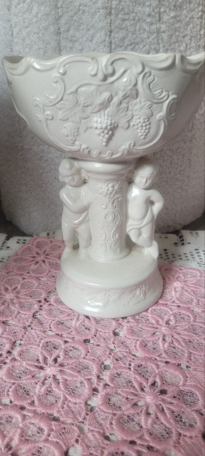 Vintage Witte Keramische Fruitschaal met Engeltjes, Ophalen of Verzenden