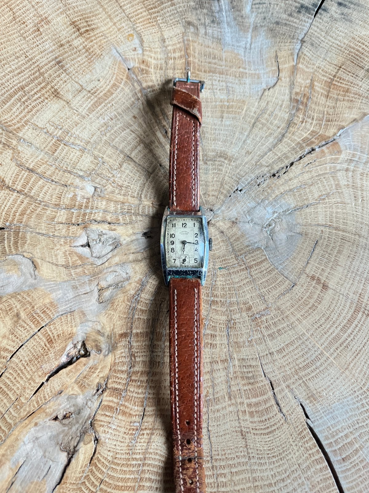 antiek horloge ( 1920/1930)  Ancre "tank"-horloge loopt goed, Ophalen of Verzenden, Staal, Overige merken, 1960 of later