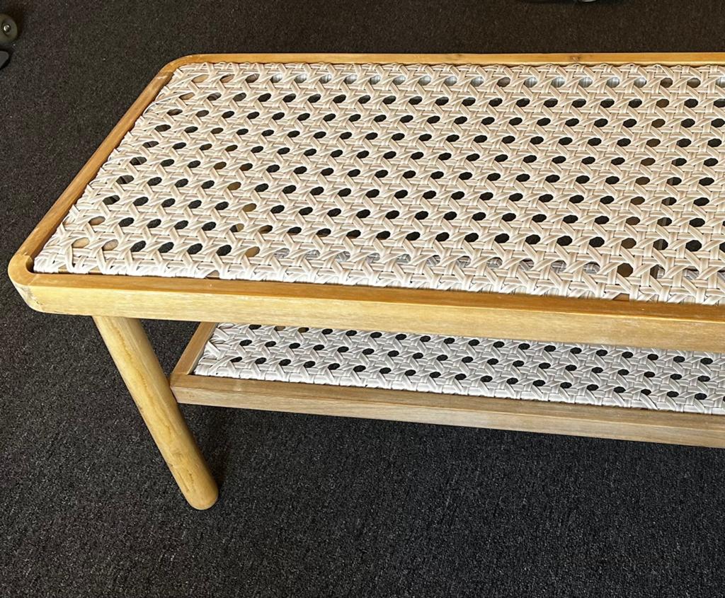 Bank Cato Karwei - Zo goed als nieuw- bankje met webbing, Ophalen, Zo goed als nieuw, Hout