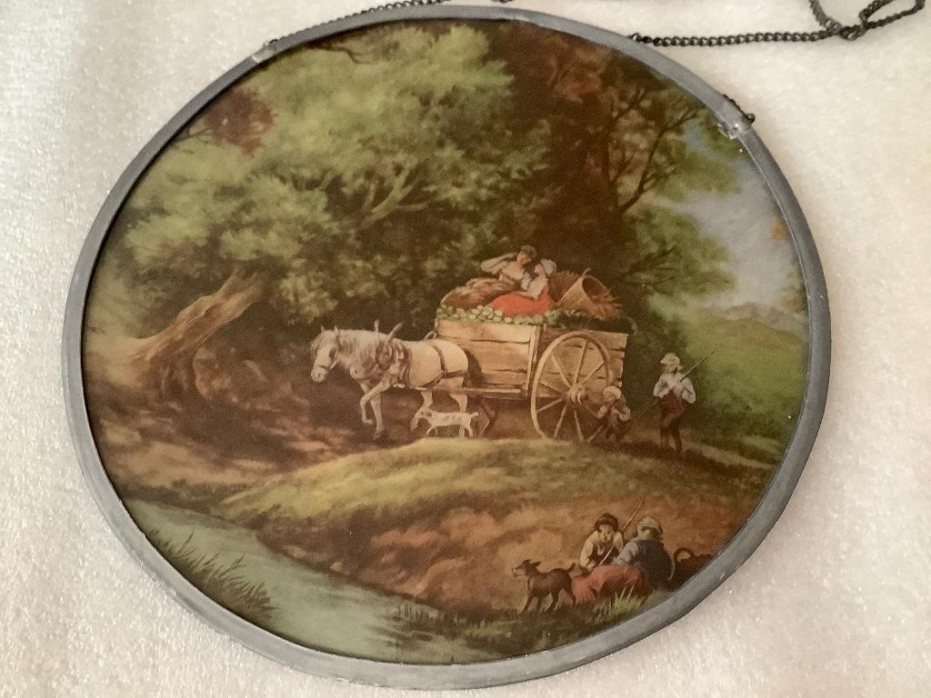 "De Hooiwagen" vintage glas-in-lood raamhanger raamdecoratie, Antiek en Kunst, Curiosa en Brocante, Ophalen