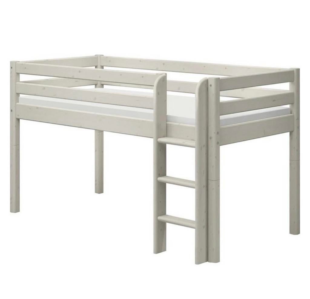 Flexa Halfhoogslaper met lattenbodem white wash, Kinderen en Baby's, Kinderkamer | Bedden, Gebruikt, 180 cm of meer, 85 tot 100 cm