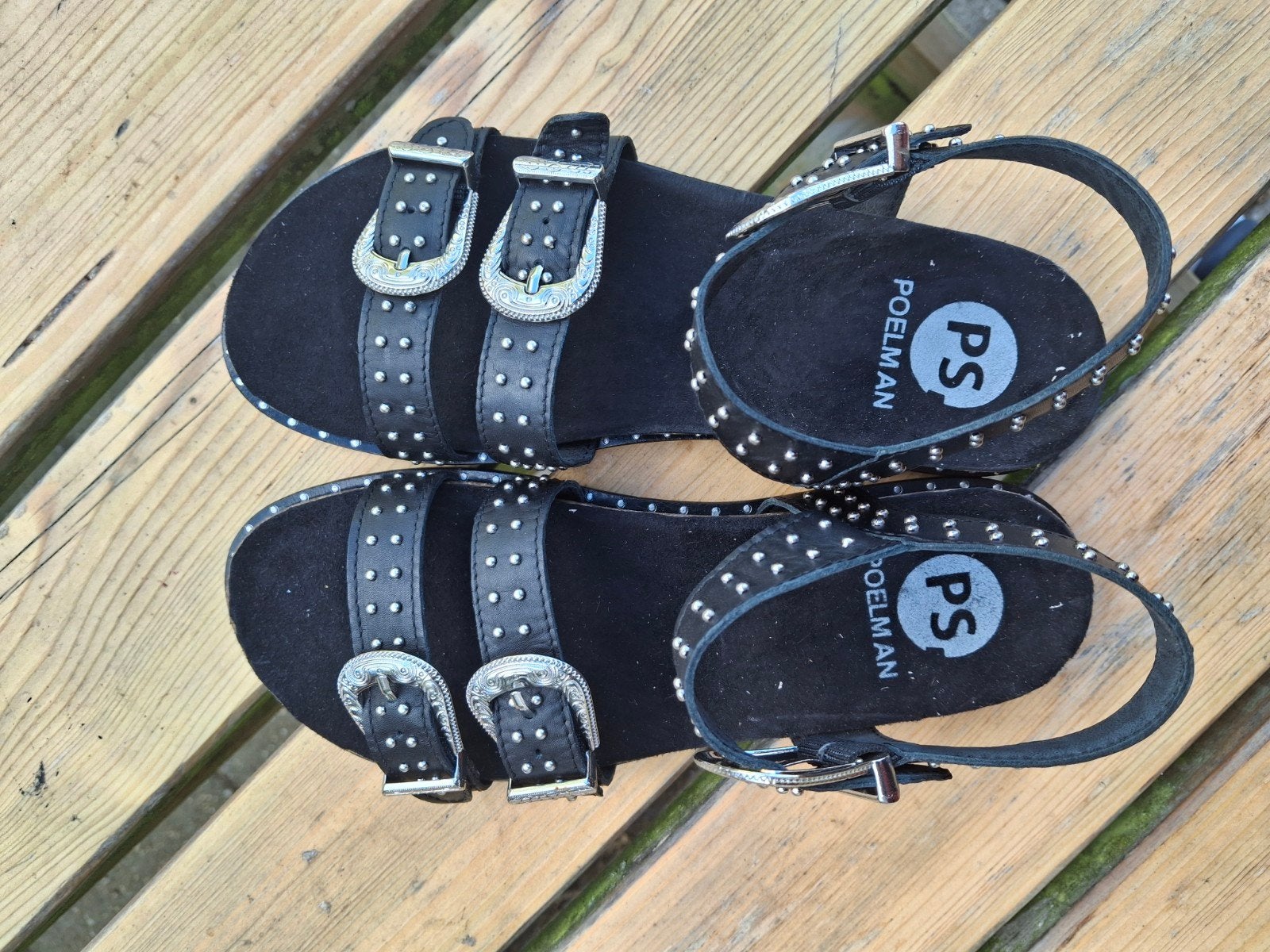 PS Poelman sandalen met studs en gespen, maat 38, Zwart, Nieuw, PS Poelman, Sandalen of Muiltjes