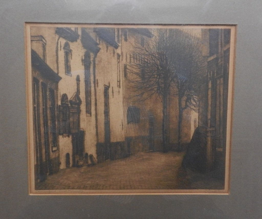 Ets Oud Buurtje Amersfoort Dirk Harting 1884-1970 16,4x19,4, Ets, Stadsgezicht, 19 cm, Ophalen of Verzenden