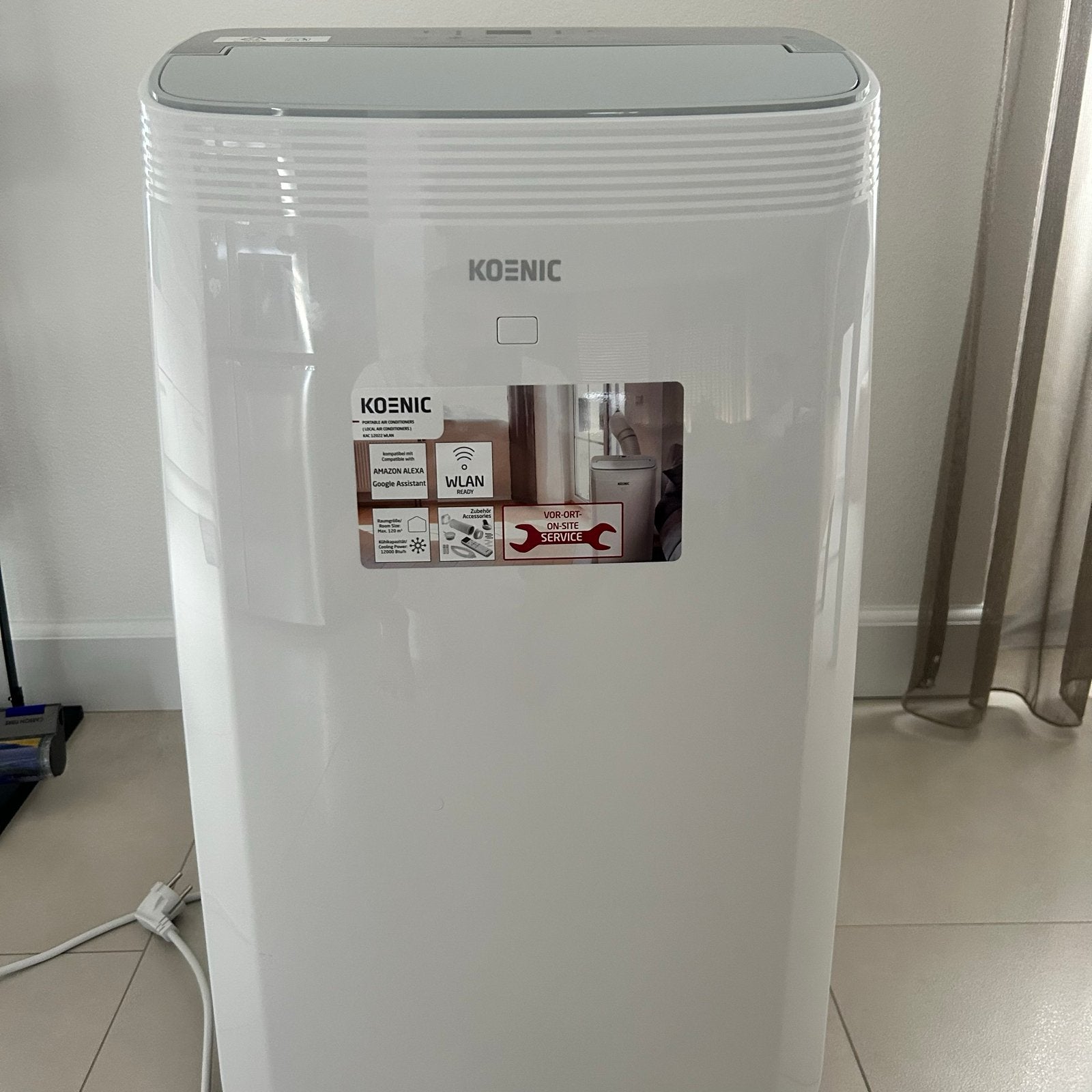 Koenic Mobiele Airco Kac12022 CH W Lan + Deurafdichtingset, Witgoed en Apparatuur, Airco's, Ophalen, 3 snelheden of meer, Zo goed als nieuw
