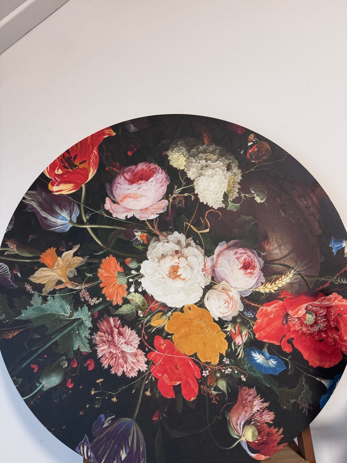 Rond Schilderij Bloemenstilleven - Klassieke Kunstprint, Gebruikt, Ophalen of Verzenden, Print, 75 tot 100 cm