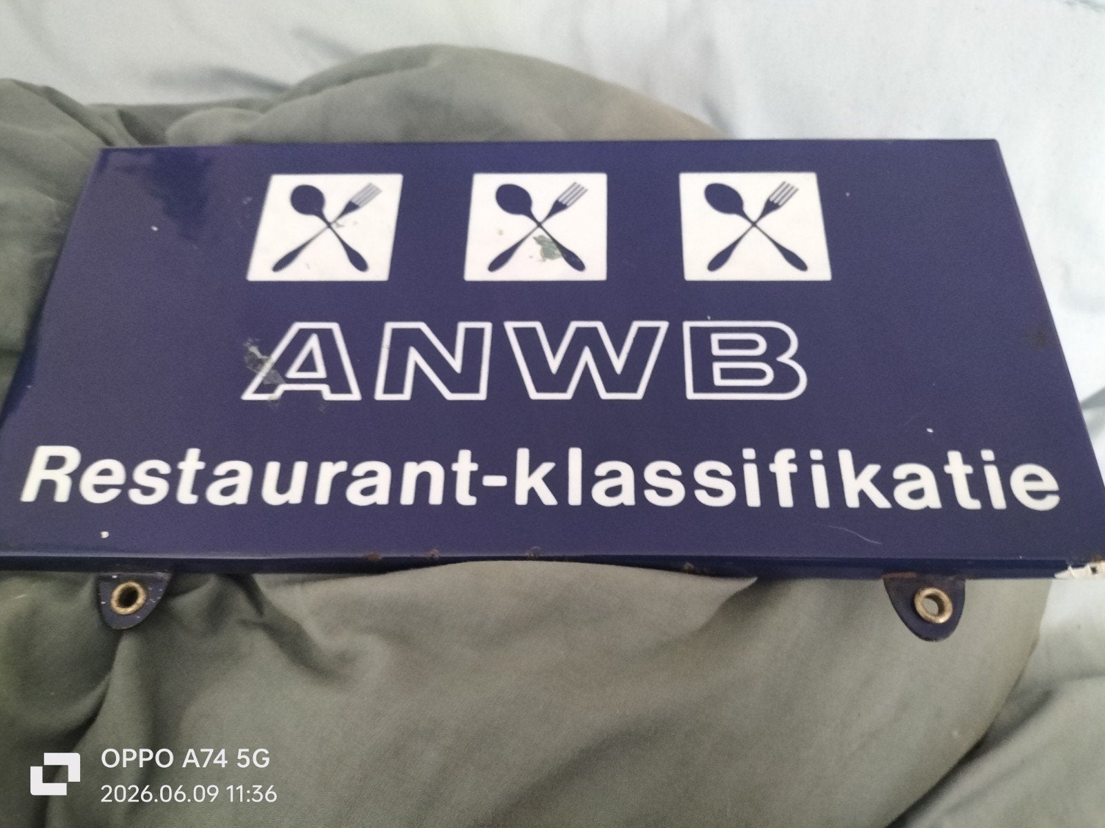 Vintage ANWB Restaurant-klassifikatie bord - 3 lepels, Ophalen of Verzenden