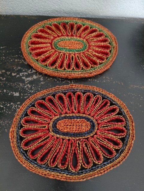 Vintage rieten onderzetters ovaal 2x, Huis en Inrichting, Woonaccessoires | Onderzetters, Meerkleurig, Ophalen of Verzenden, Zo goed als nieuw