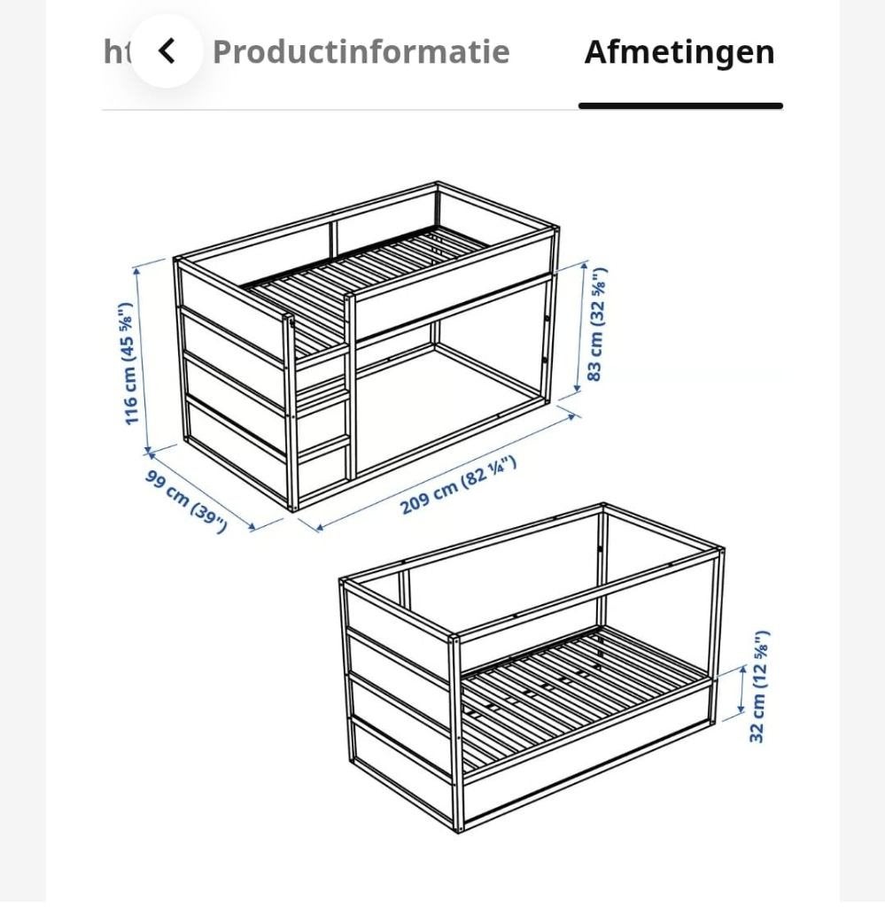 KURA Keerbaar bed, wit/grenen, 90x200, Ophalen, Gebruikt, Halfhoogslaper