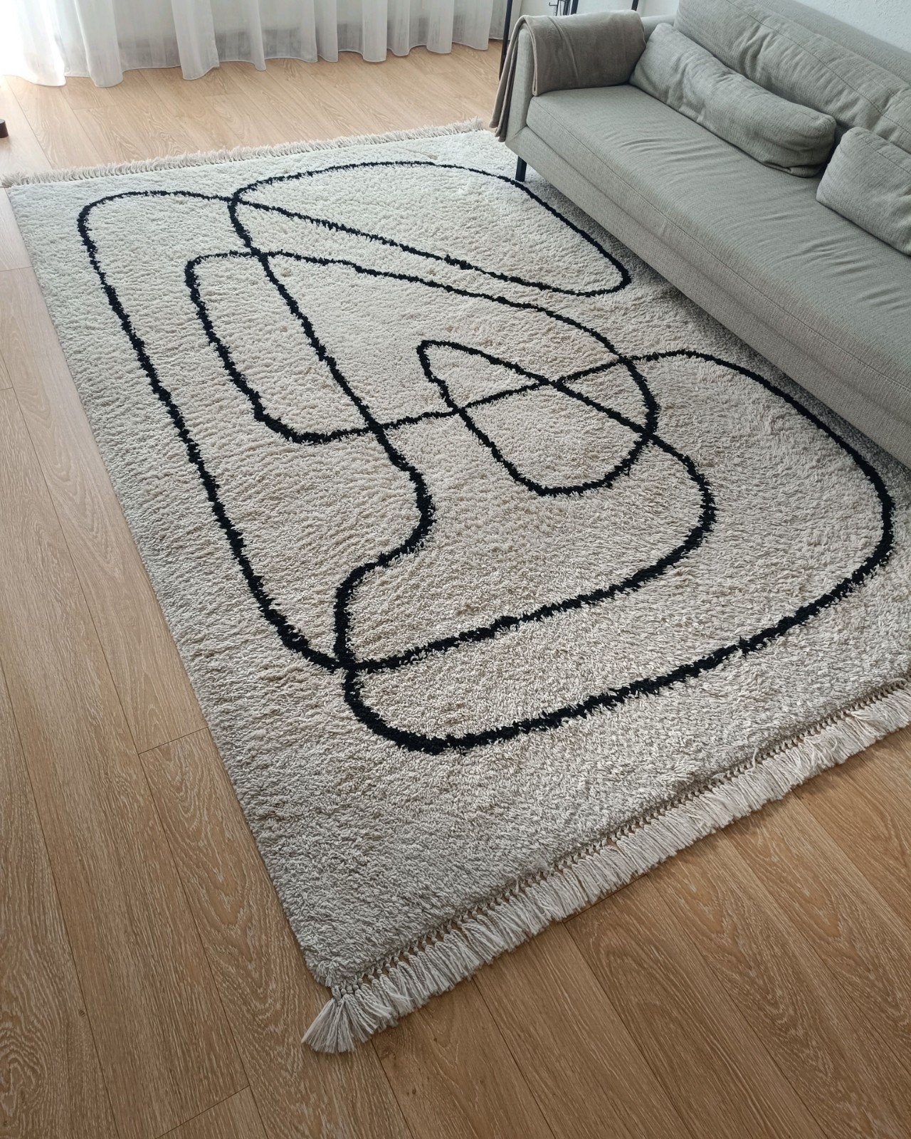 Groot beige vloerkleed 200x300 Skandinavisch Boho, Ophalen, Gebruikt, Japandi / Skandinavisch, Beige