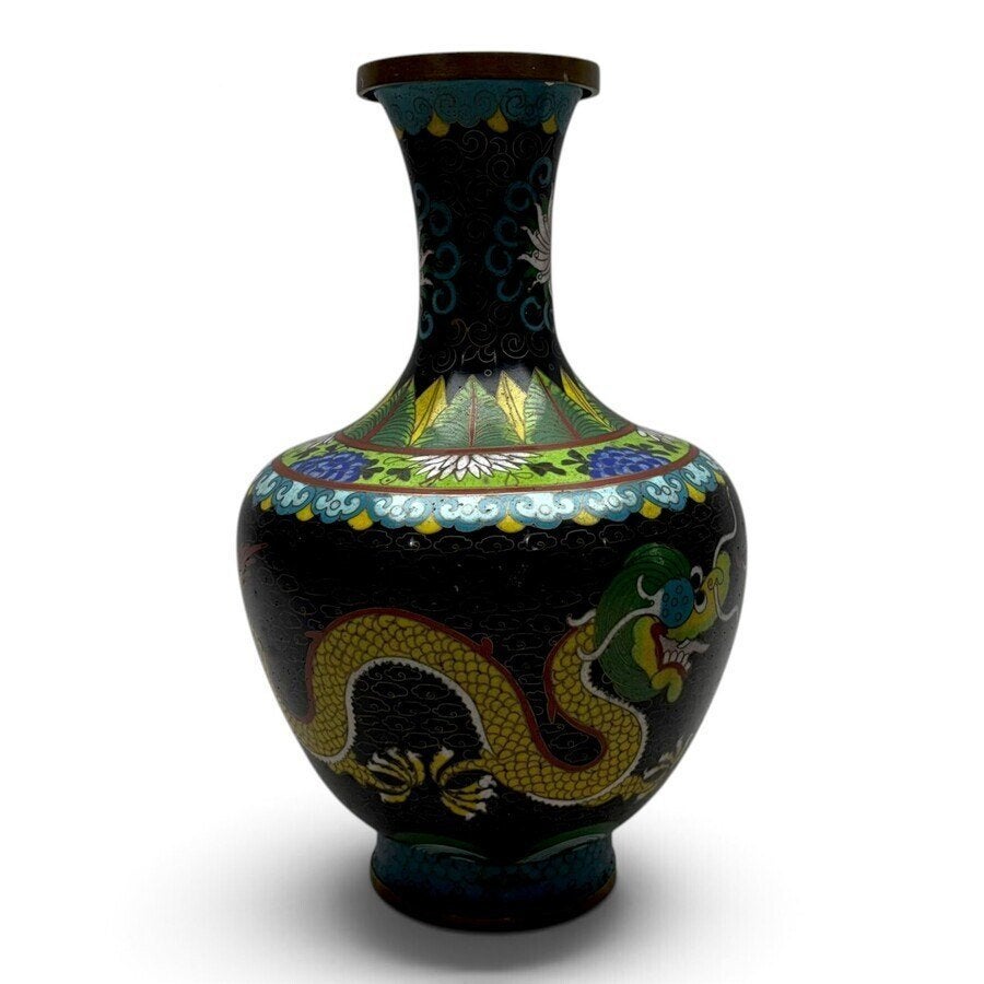 Twee 20e eeuwse cloisonné dekselpotjes en cloisonné vaas, Ophalen of Verzenden
