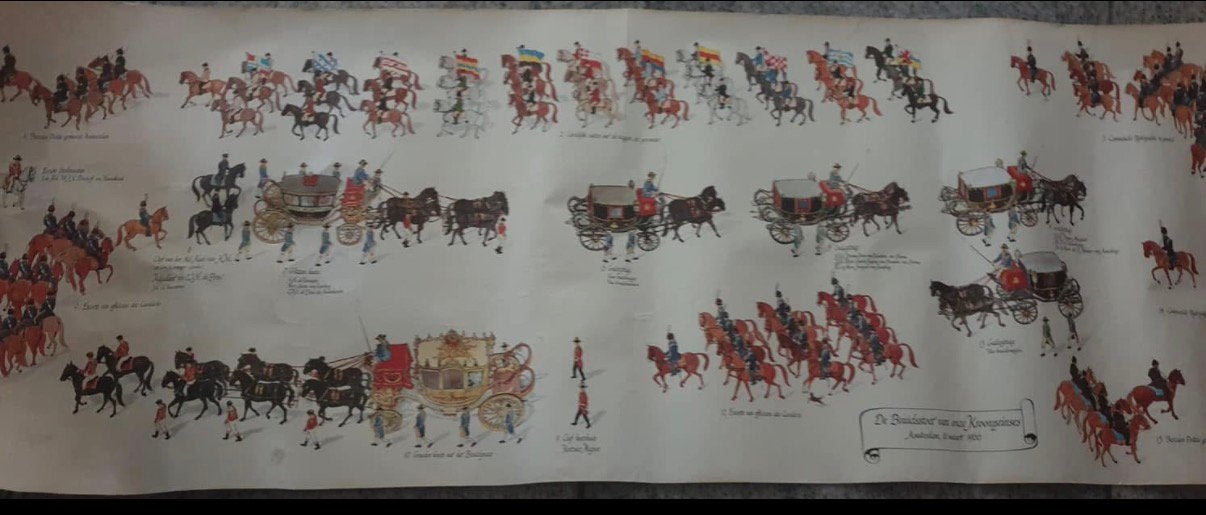 Poster stoet huwelijk Beatrix en Claus, Ophalen of Verzenden, Kaart, Foto of Prent