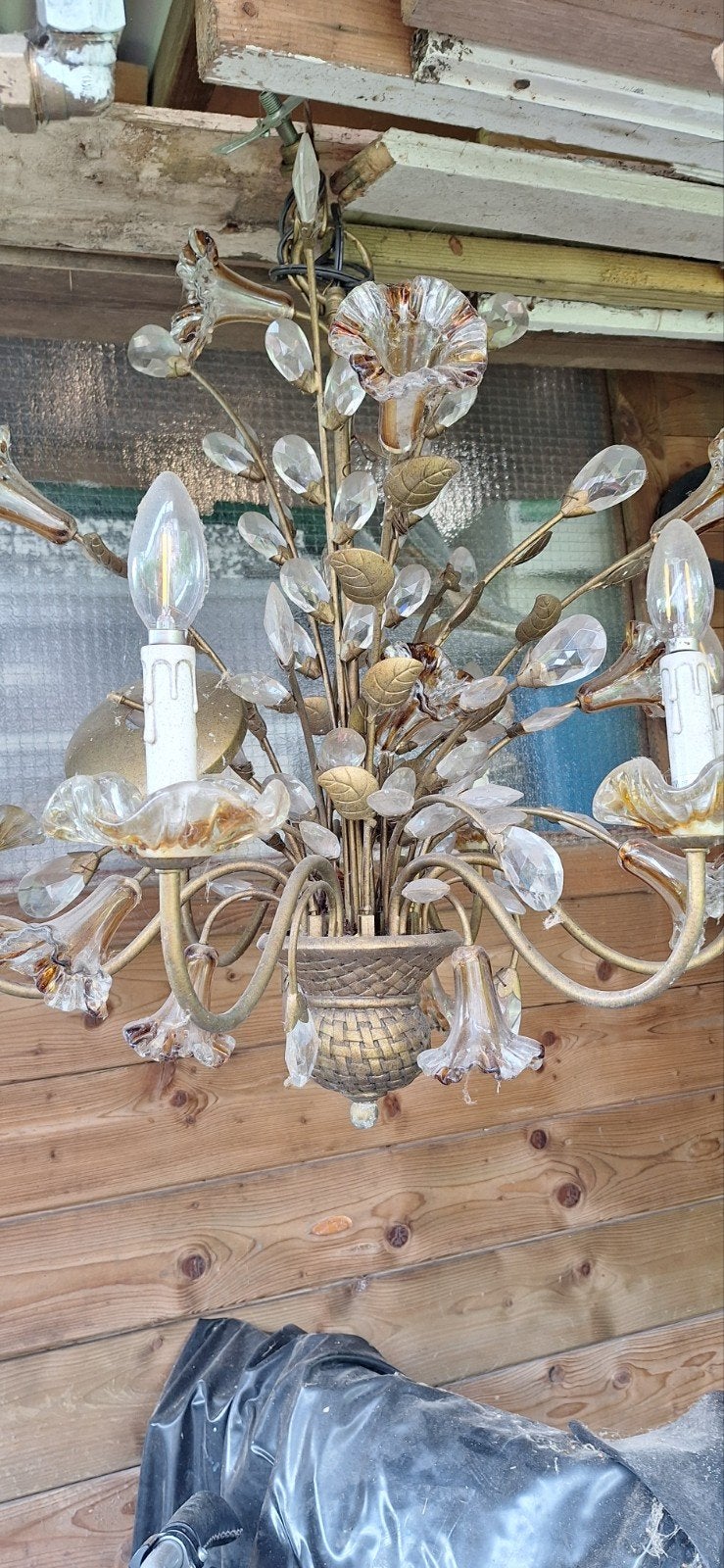 Vintage Kroonluchter met Kristallen en Bloemdetails, Ophalen
