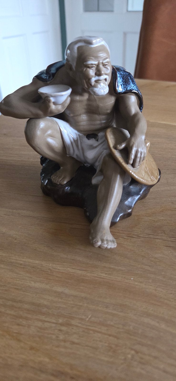 Vintage Chinees Keramiek Beeldje - Mudman / Visser met Hoed, Ophalen of Verzenden
