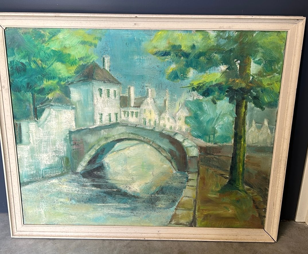 Schilderij 65 x 54 cm., Ophalen of Verzenden, Realistisch, Stads- / dorpsgezicht, Doek