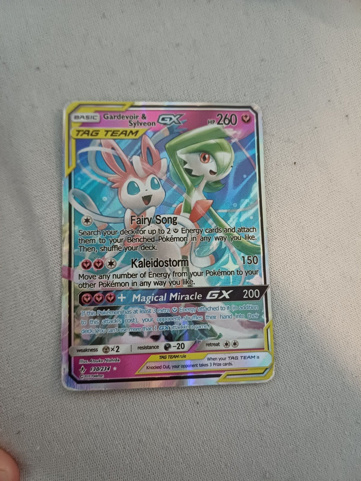 Gardevoir & Sylveon GX TAG TEAM Pokémon Kaart, Ophalen of Verzenden, Zo goed als nieuw, Losse kaart, Foil