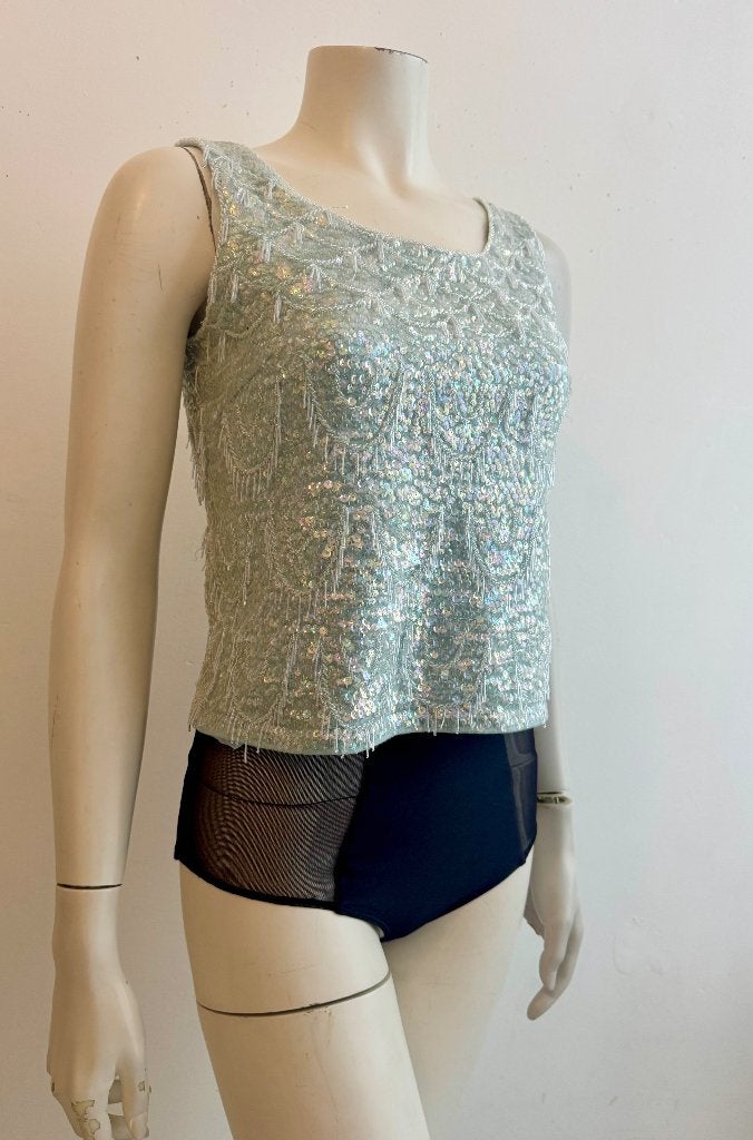 Vintage Wollen Glitter Pailletten Topje S, Kleding | Dames, Ophalen of Verzenden, Zo goed als nieuw, Zwart, Zonder mouw