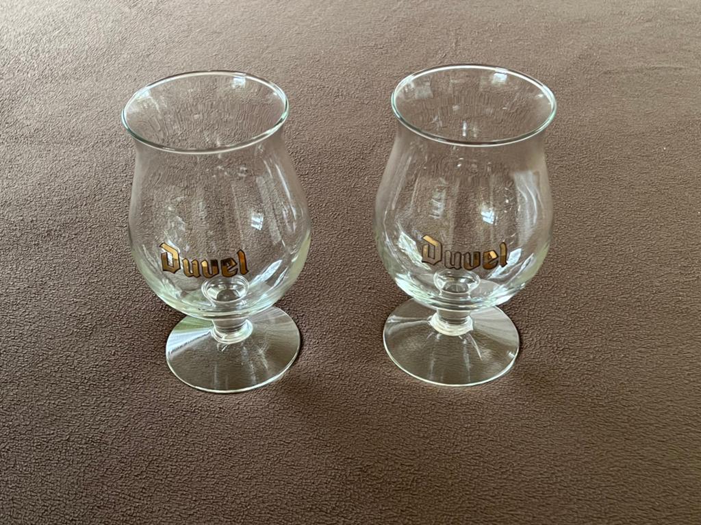 2 vintage Duvel glazen, Ophalen, Zo goed als nieuw, Glas of Glazen, Duvel