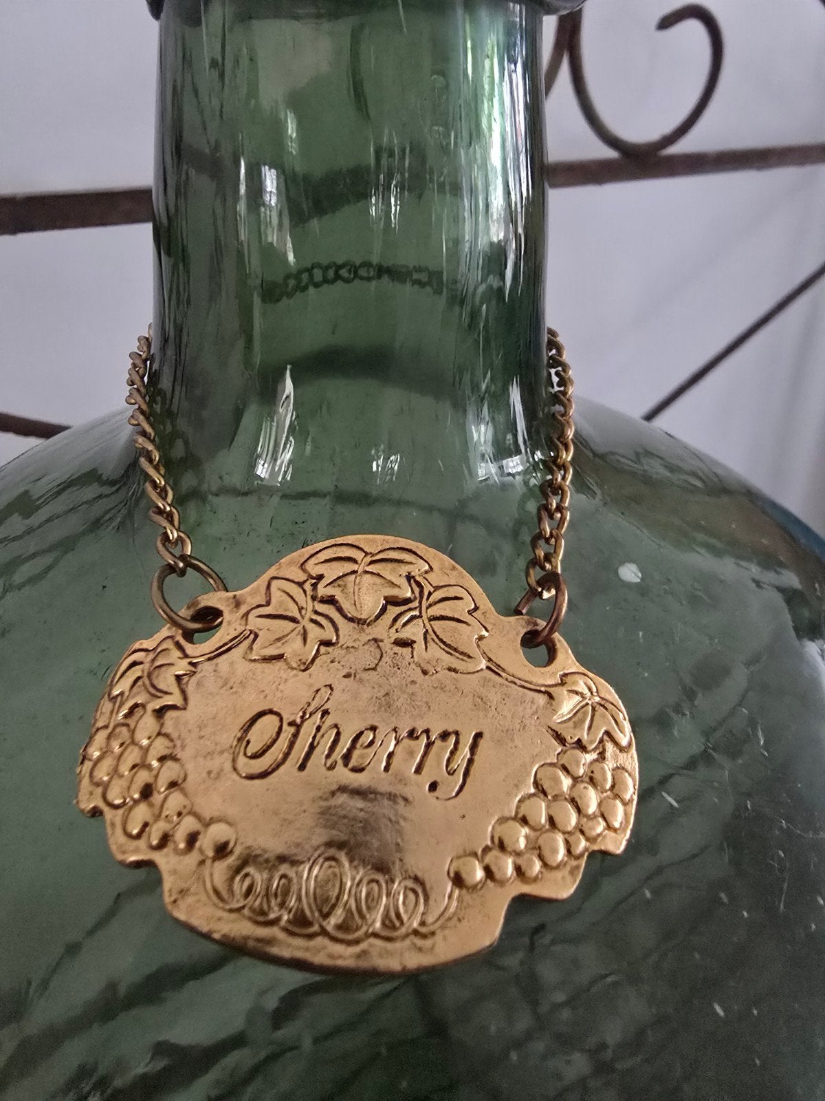 Antieke koperen Flessenhanger of karafetiket voor Sherry, Ophalen of Verzenden, Koper