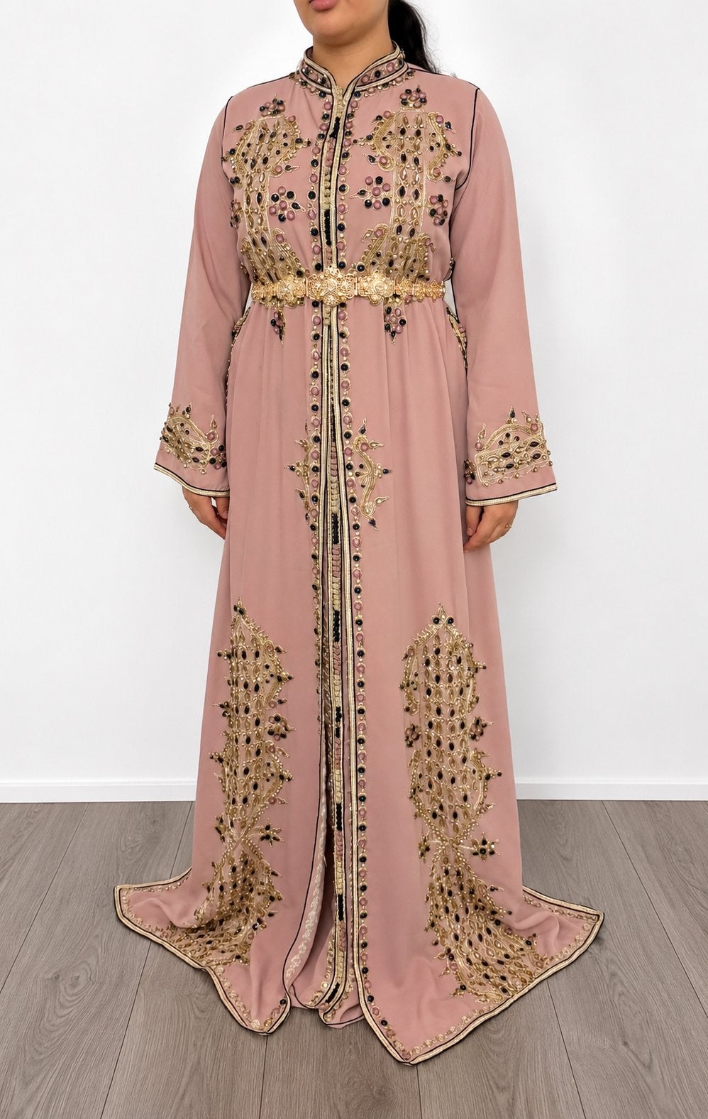 Elegante Roze Kaftan met Gouden Borduurwerk, Maat 38/40 (M), Ophalen of Verzenden, Zo goed als nieuw, Roze