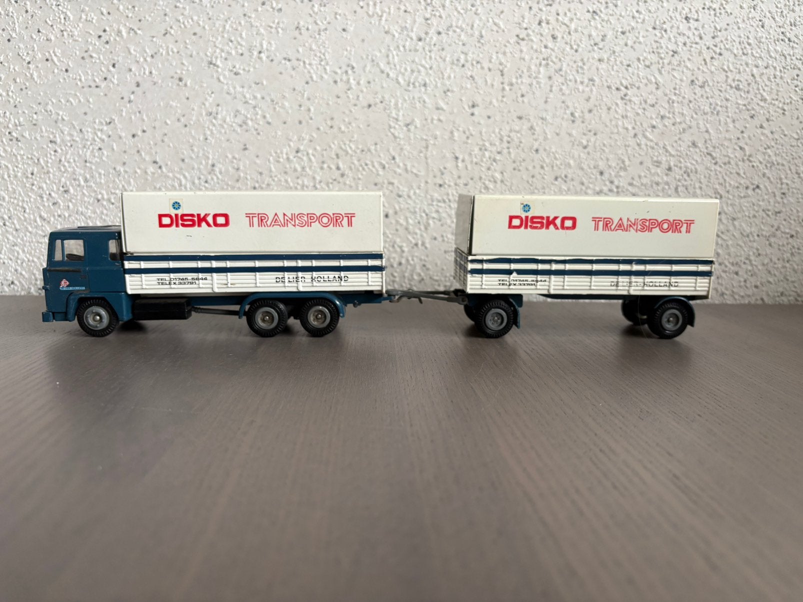 Tekno 1/50 Scania 141 V8 combinatie Disko transport De Lier, Ophalen of Verzenden, Zo goed als nieuw, Bus of Vrachtwagen, Tekno