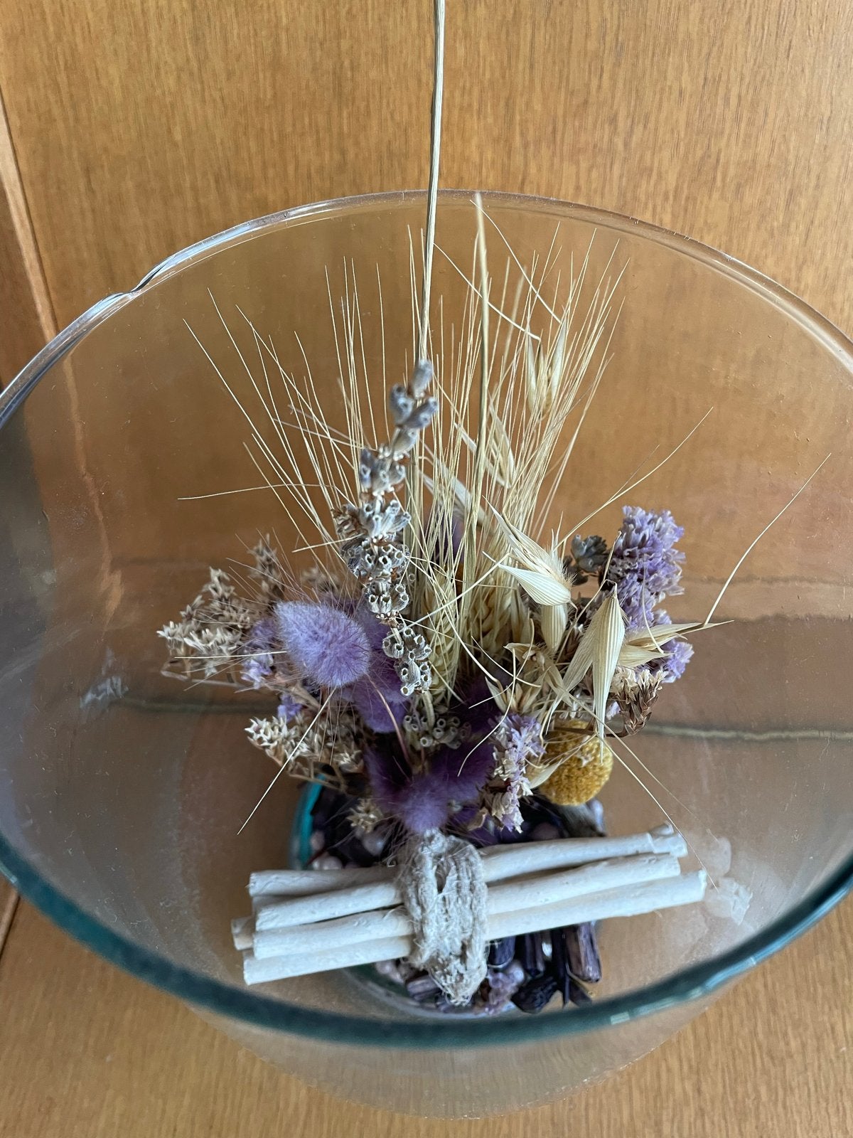 Glazen windlicht met droogbloemen, Ophalen, Gebruikt, Meerkleurig, Landelijk