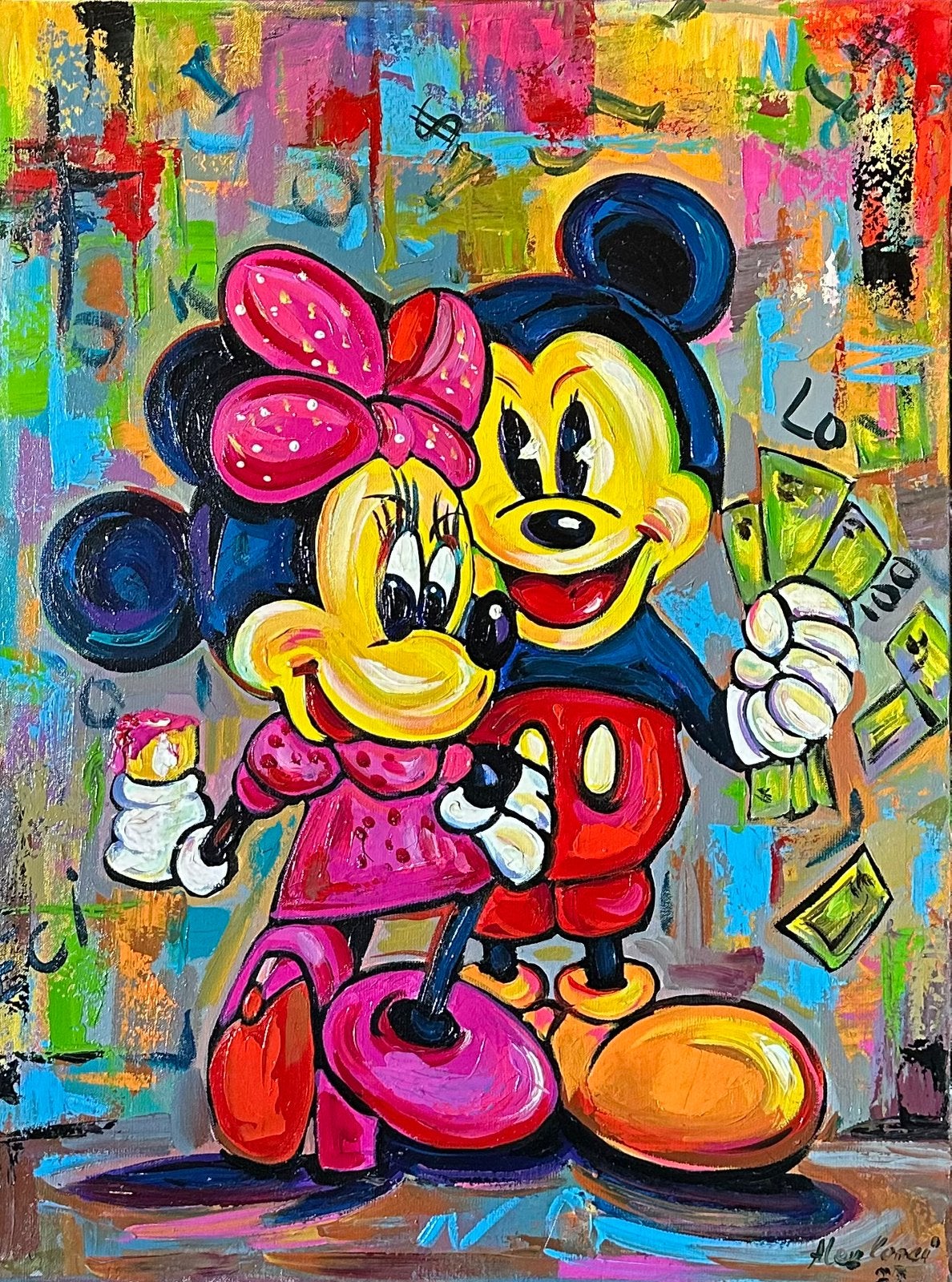Alex L- Mickey Mouse & Minnie Mouse - Handgeschilderd (100%), Ophalen of Verzenden