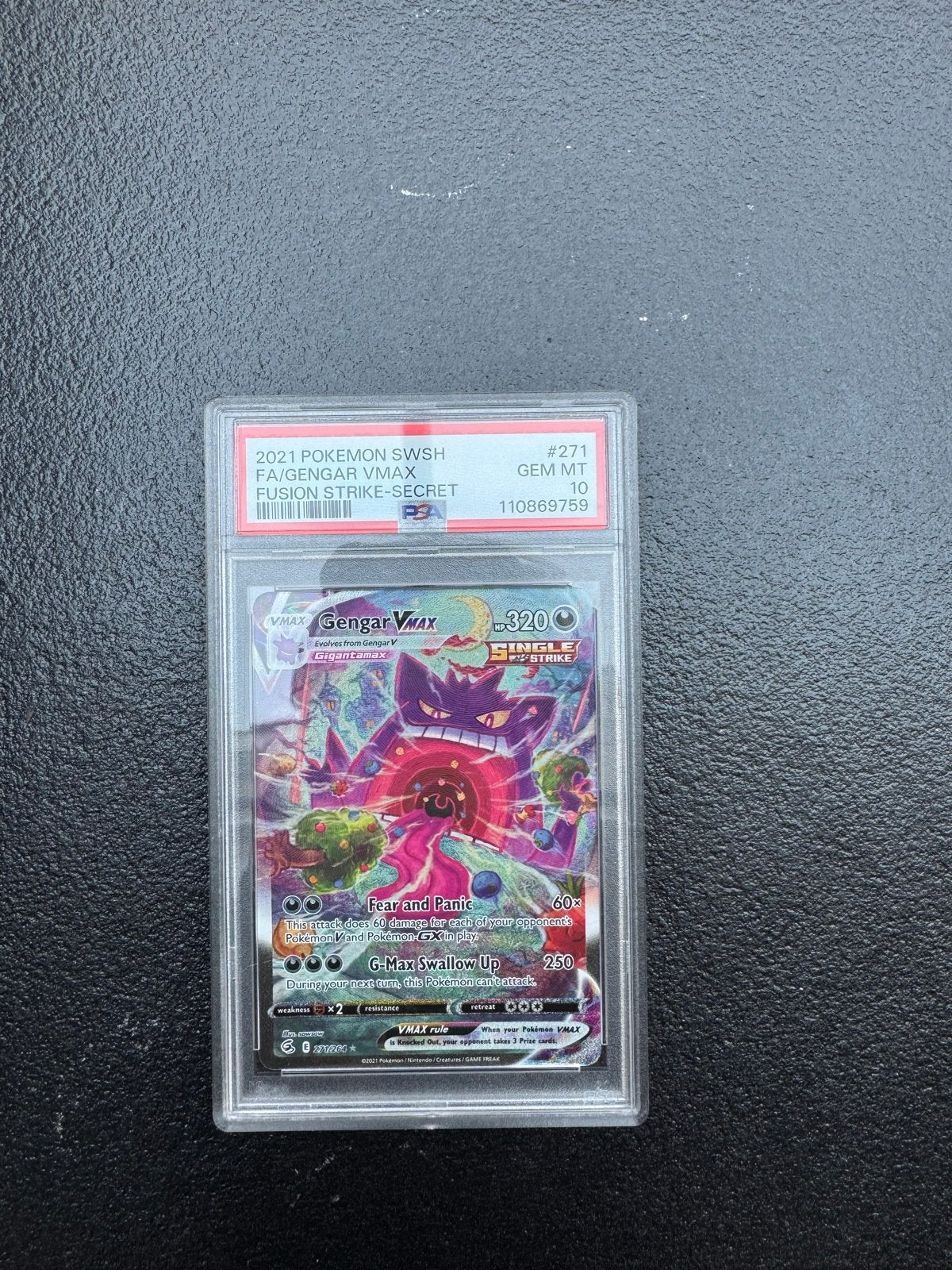 Gengar VMAX Alt Art 271/264 Fusion Strike PSA 10, Ophalen of Verzenden, Nieuw, Losse kaart, Foil