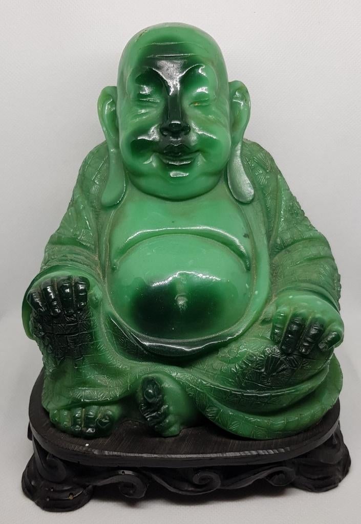 Vintage Jade stijl, Groene Resin Boeddha, Ophalen of Verzenden, Gebruikt