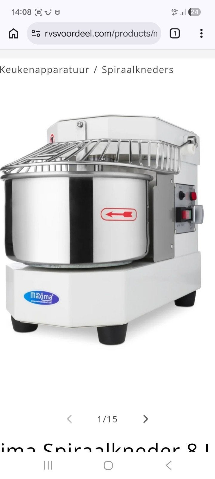 Maxima Spiraalkneder - Professionele Deegmachine, 4 liter of meer, Ophalen, Zo goed als nieuw, 1 snelheid