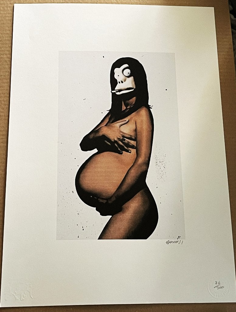 Banksy (1974) - Danger Monkey Pregnant - Barely Legal, Antiek en Kunst, Kunst | Litho's en Zeefdrukken, Gesigneerd in de plaat