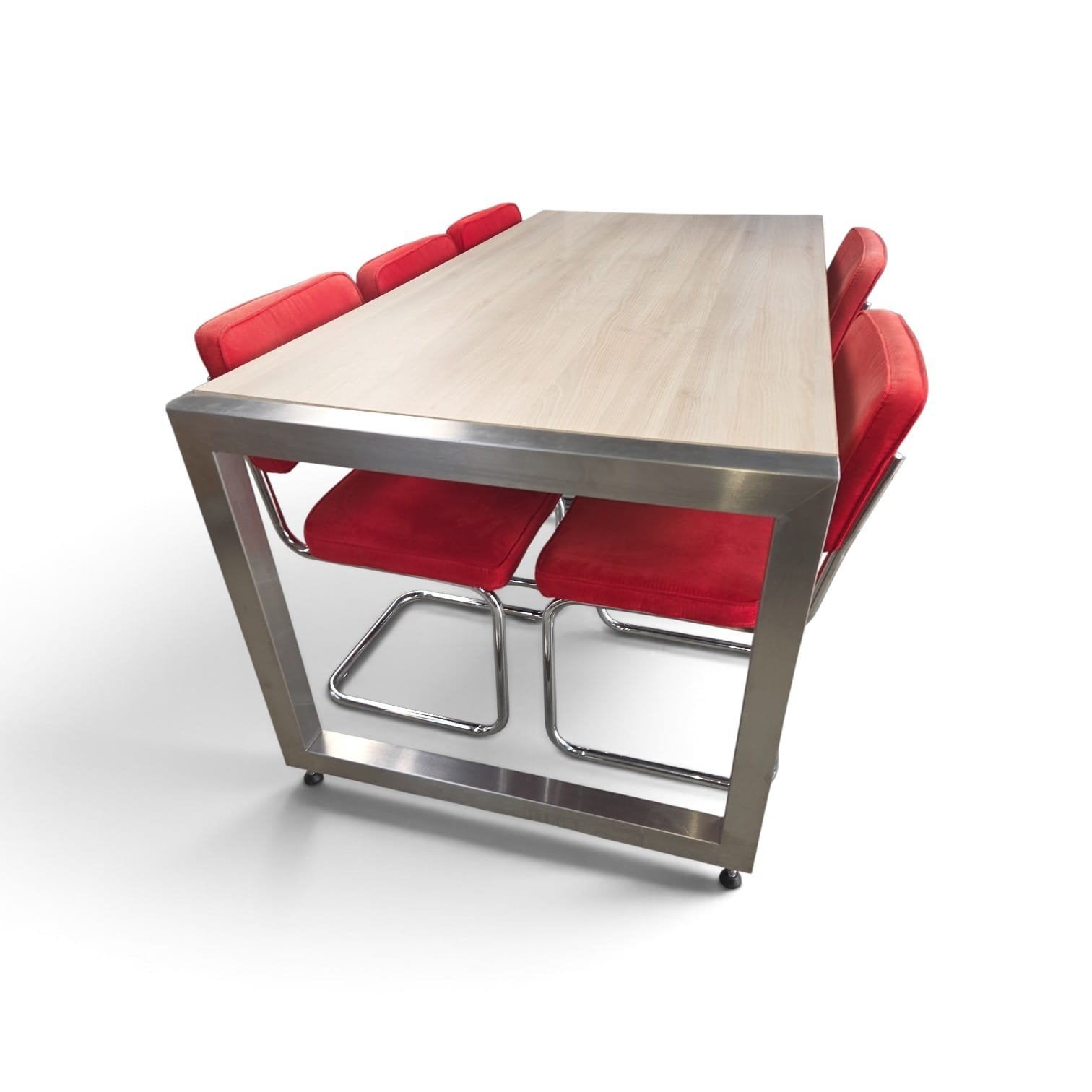 Moderne bureau met metalen onderstel en houten blad, Overige houtsoorten, Gebruikt, Modern, Industrieel, 150 tot 200 cm