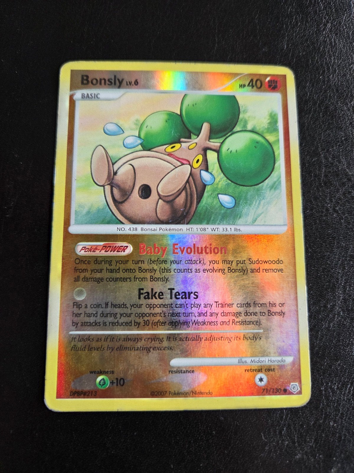 Bonsly Lv.6 Holo Pokémon Kaart 71/130 Diamond & Pearl, Ophalen of Verzenden, Gebruikt, Losse kaart, Foil