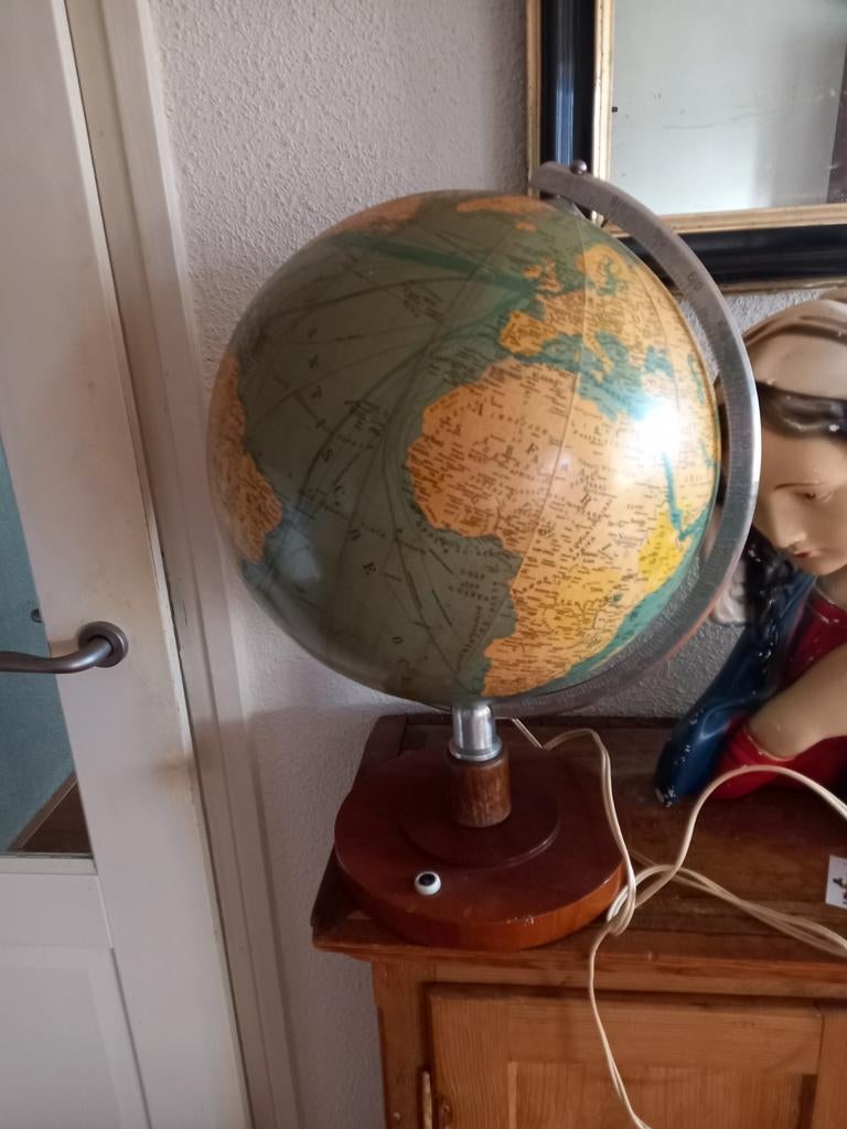 Vintage glazen globe,  wereldbol, jaren 50, Huis en Inrichting, Woonaccessoires | Wereldbollen, Ophalen, Vo, Gebruikt, Vo