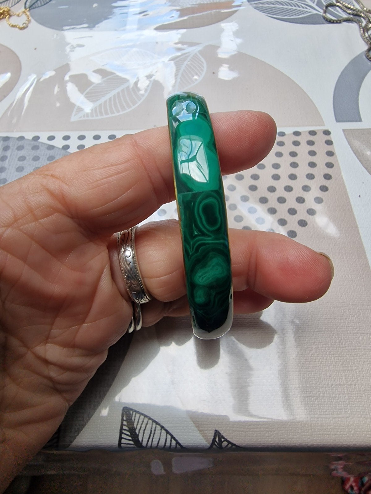 Prachtige malachiet bangle armband, Overige materialen, Gebruikt, Ophalen of Verzenden, Met edelsteen