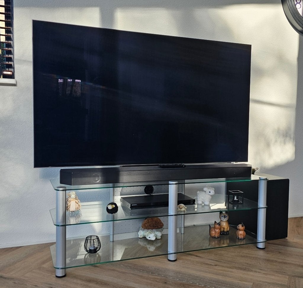 Glazen tv meubel, Ophalen, 100 tot 150 cm, Zie foto's, Minder dan 100 cm