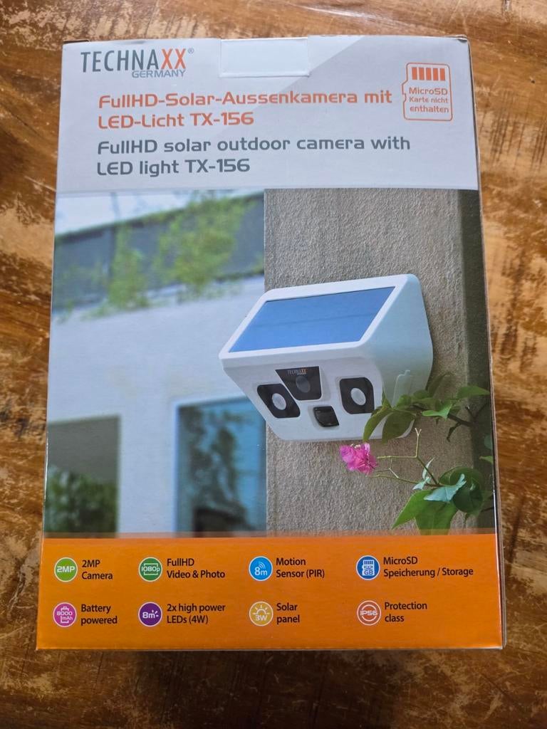 Technaxx TX-156 Full HD solar buitencamera met LED-licht, Ophalen of Verzenden, Nieuw, Buitencamera