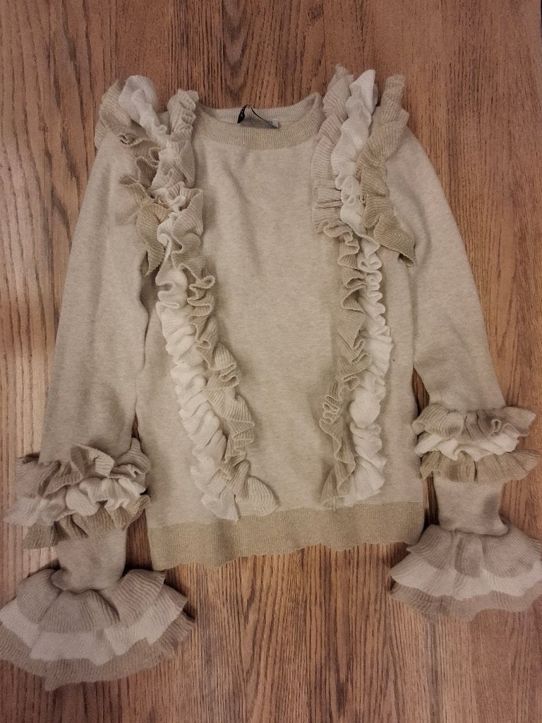 Reinders beige goud glitter ruffles trui maat 152, Reinders, Meisje, Trui of Vest, Ophalen of Verzenden