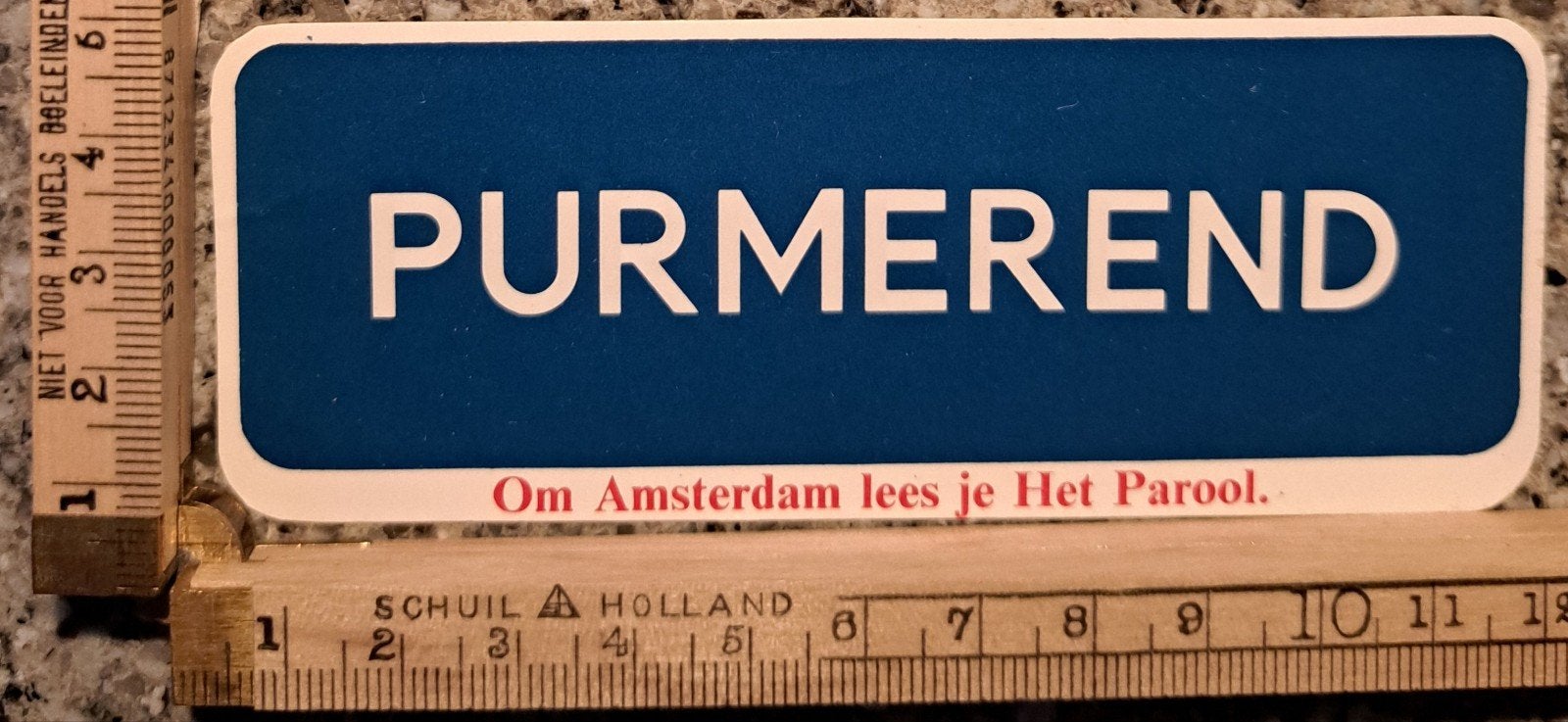 Vintage sticker plaatsnaambord Purmerend Amsterdam, Verzamelen, Ophalen of Verzenden, Zo goed als nieuw, Overige typen